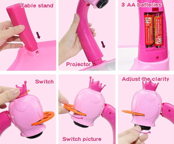 Set Tabla At Performance, de desenat Electrica cu Proiector Holograme, 24 modele figurine, roz